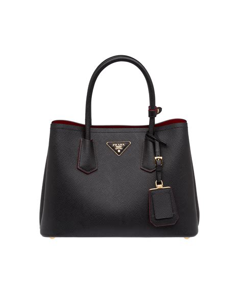 prada black and red handbag|saffiano leather double prada bag.